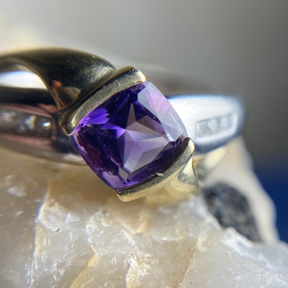 Amethyst and Diamond 2-Tone Gold 10k Ring - Picture 12 of 12